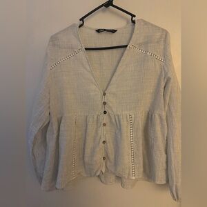 Zara Women's Light Blue Striped Blouse